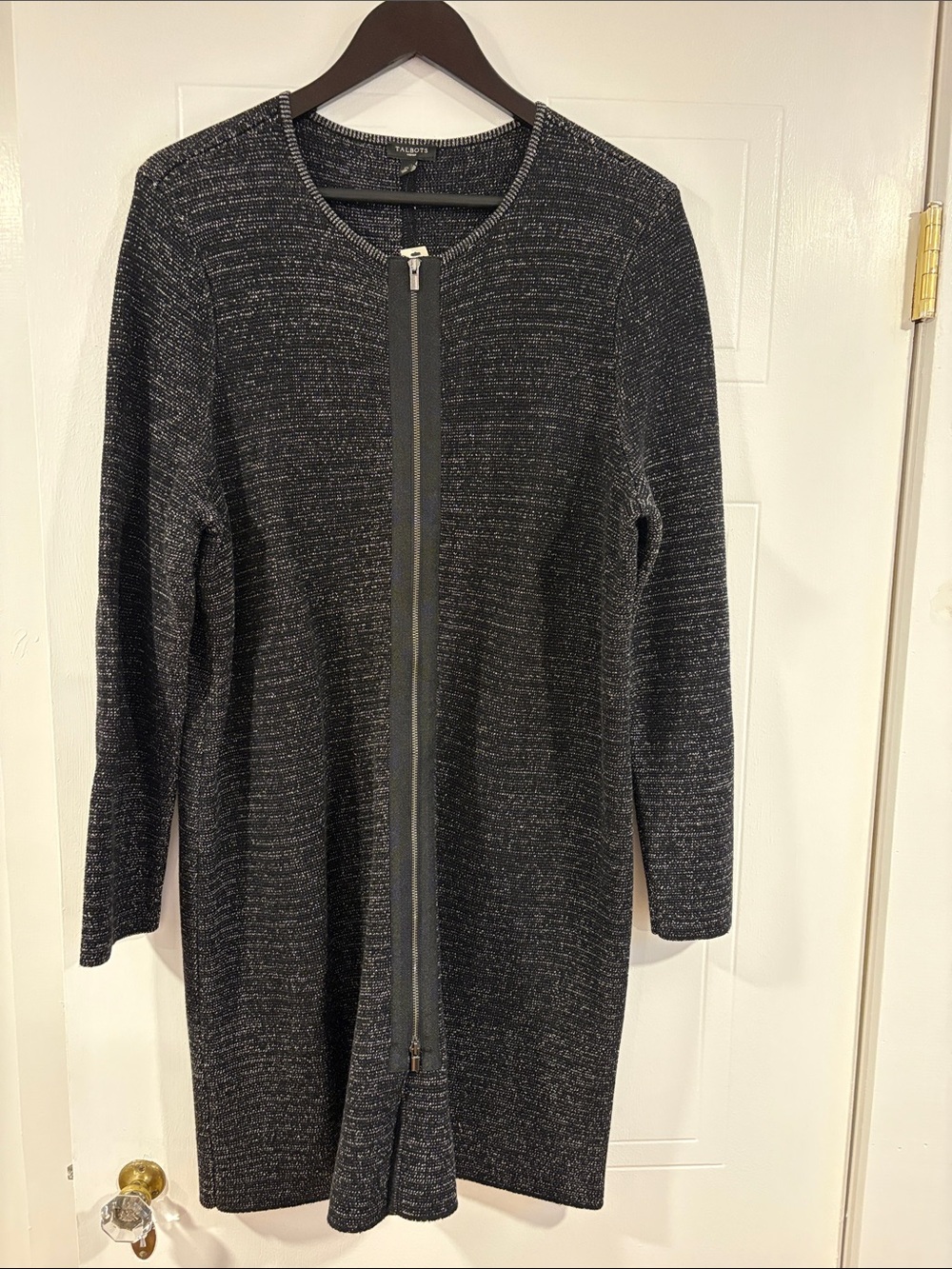 Talbots Black Marled Zip-Front Cardigan